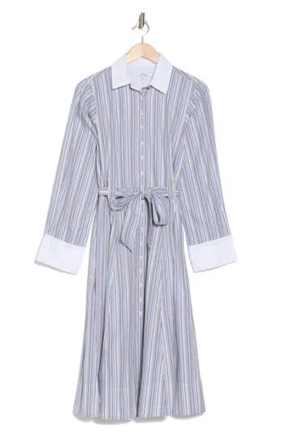 Derek Lam 10 Crosby Alana Stripe Long Sleeve Shirtdress In Seine Blue Multi