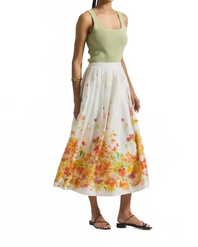 Derek Lam 10 Crosby Alexia Organza Pleated Maxi Skirt In White/papaya Multi