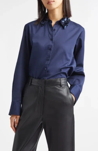Derek Lam 10 Crosby Alina Sequin Collar Cotton Button-up Shirt In Blue