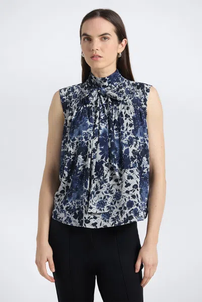 Derek Lam 10 Crosby Allie Sleeveless Bow Blouse In Blue