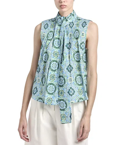 Derek Lam 10 Crosby Allie Sleeveless Bow Blouse In Blue