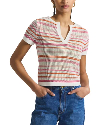 Derek Lam 10 Crosby Andy Corded Mesh Split Neck Short Sleeve Sweater In White