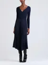 Derek Lam 10 Crosby Anika Long-sleeve Pleated Midi Sweater Dress In Blue
