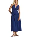 Derek Lam 10 Crosby Annika Mixed Media Mini Grid Georgette Midi Dress In Sailor Navy In Blue