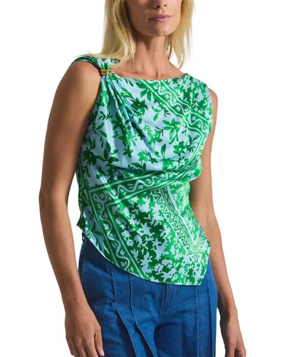 Derek Lam 10 Crosby Ariel Tile Print Asymmetric Top W/ Embellishment In Green
