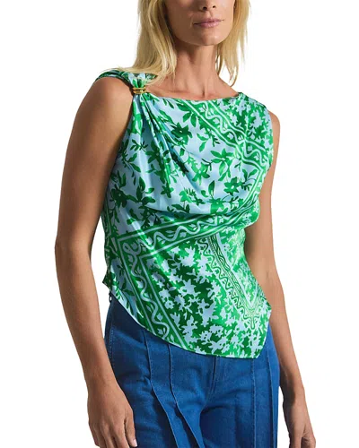 Derek Lam 10 Crosby Ariel Tile Print Embellished Asymmetrical Top In Green