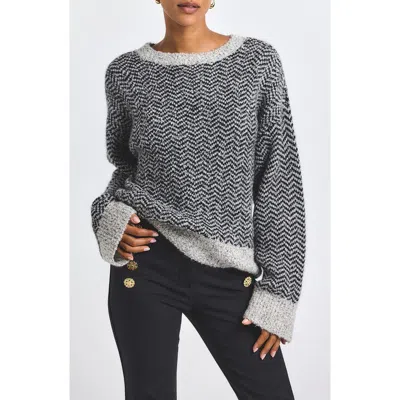 Derek Lam 10 Crosby Astrid Chevron Stripe Sweater In Ivory/ Black