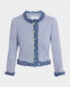 Derek Lam 10 Crosby Asuka Fringe Detail Cotton Blend Tweed Crop Jacket In Indigo Multi