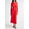 Derek Lam 10 Crosby Avise Long Sleeve Twist Detail Jersey Midi Dress In Red