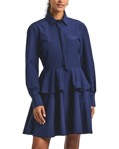Derek Lam 10 Crosby Azuren Cotton Poly Peplum Shirt Dress With Tie In Multi