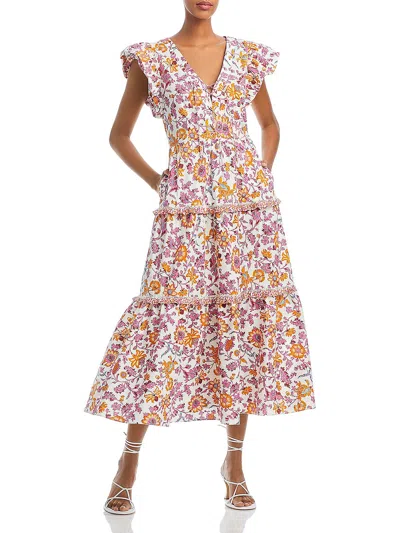 Derek Lam 10 Crosby Beatrice Printed Cotton-blend Poplin Midi Dress In Marigold