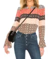 Derek Lam 10 Crosby Bell Sleeves Button-down Printed Silk Blouse In Carnation In Multi
