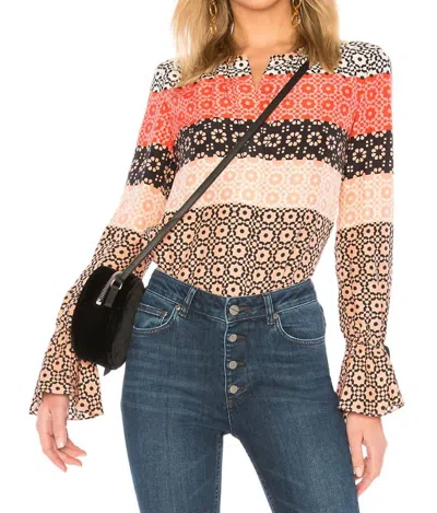 Derek Lam 10 Crosby Bell Sleeves Button-down Printed Silk Blouse In Carnation In Multi
