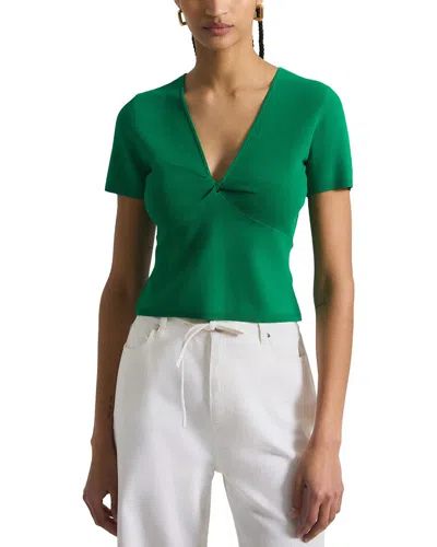 Derek Lam 10 Crosby Belle Twist Detail Short Sleeve Sweater In Green