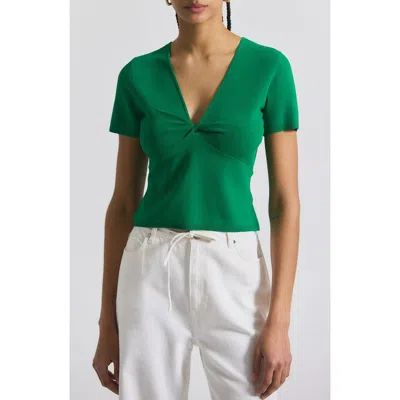 Derek Lam 10 Crosby Belle Twist Detail Short Sleeve Sweater In Green