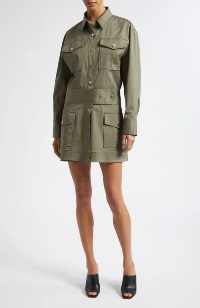 Derek Lam 10 Crosby Brady Long Sleeve Utility Minidress In Green