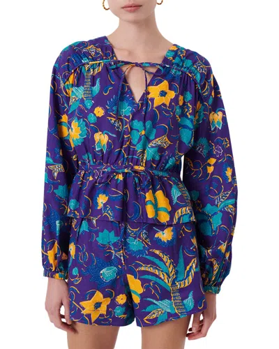 Derek Lam 10 Crosby Breanna Gathered Linen-blend Top In Blue