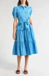 Derek Lam 10 Crosby Women's Buffy Cotton Belted Striped Utility Midi-dress In Azure/white