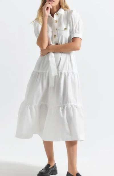 Derek Lam 10 Crosby Buffy Short Sleeve Cotton Utility Dress In White