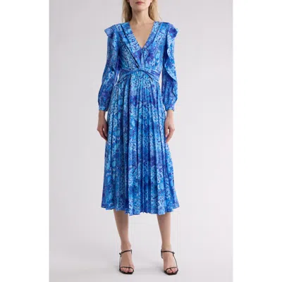 Derek Lam 10 Crosby C V-neck Ruffle Maxi Dresshrishelle In Navy Multi