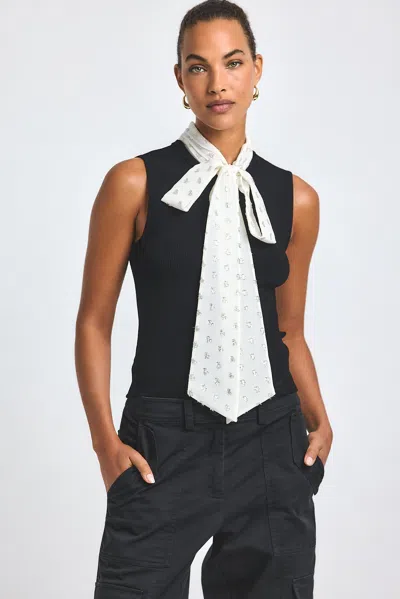 Derek Lam 10 Crosby Calista Mixed Media Tie Neck Sweater In Multi