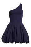 Derek Lam 10 Crosby Calla One-shoulder Bubble Hem Mixed Media Dress In Blue