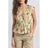 Derek Lam 10 Crosby Caroline Floral Double Tie Cotton Top In Safari Multi