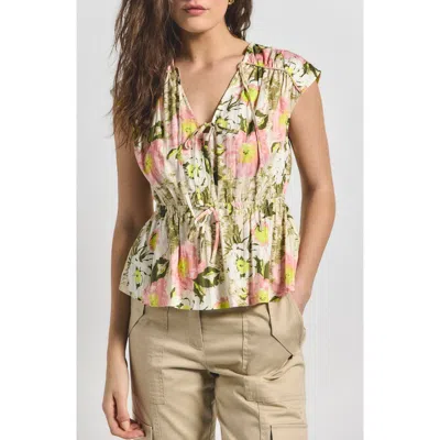 Derek Lam 10 Crosby Caroline Floral Double Tie Cotton Top In Safari Multi