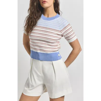 Derek Lam 10 Crosby Case Mixed Stripe Short Sleeve Sweater In Horizon Multi