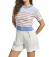Derek Lam 10 Crosby Case Short Sleeve Stripped Sweater In Horizon Multi In Multi