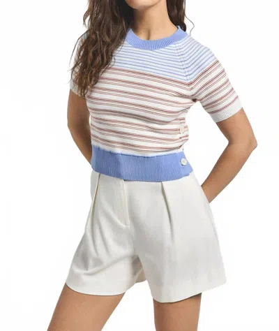 Derek Lam 10 Crosby Case Short Sleeve Stripped Sweater In Horizon Multi