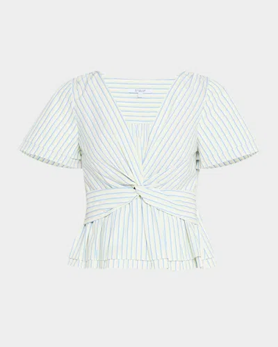 Derek Lam 10 Crosby Caspien Striped Twist-front Peplum Blouse In Gray