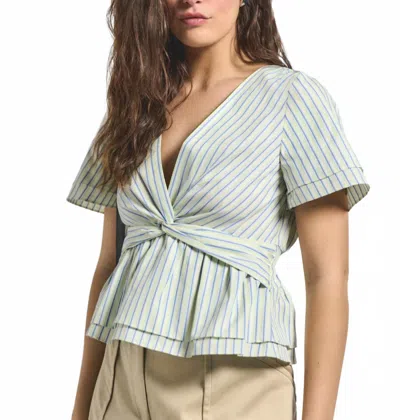 Derek Lam 10 Crosby Caspien Twist Neck Short Sleeve Top In Electric Multi In Green