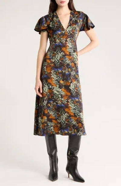 Derek Lam 10 Crosby Cecile Flutter Sleeve Midi Dress In Multi