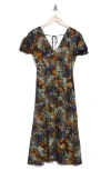 Derek Lam 10 Crosby Cecile Flutter-sleeve Midi Dress In Black/copper Multi