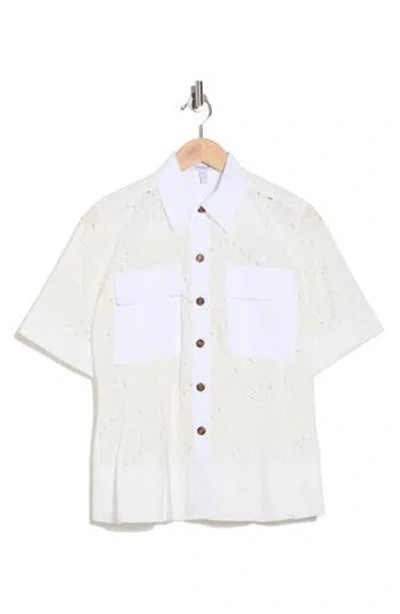 Derek Lam 10 Crosby Cilou Cotton Eyelet Utility Shirt In White/white