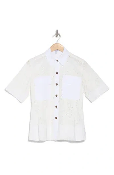 Derek Lam 10 Crosby Cilou Eyelet Utility Shirt In White/white