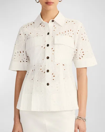 Derek Lam 10 Crosby Cilou Eyelet Utility Shirt In Whitewhite