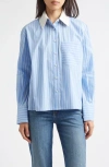 Derek Lam 10 Crosby Coral Stripe Removable Collar Button-up Shirt In Blue