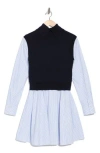 Derek Lam 10 Crosby Cressida Mixed-media Dress In Midnight/stripe