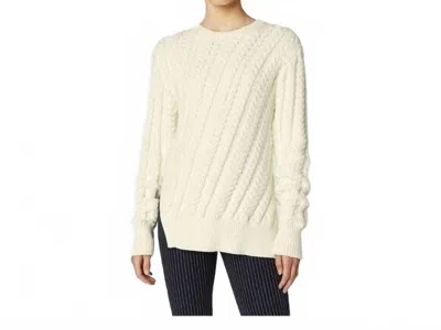 Derek Lam 10 Crosby Crew Neck Diagonal Cable Knit Sweater In White