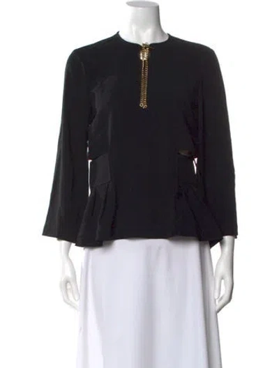 Pre-owned Derek Lam 10 Crosby Crew Neck Long Sleeve Blouse In Black