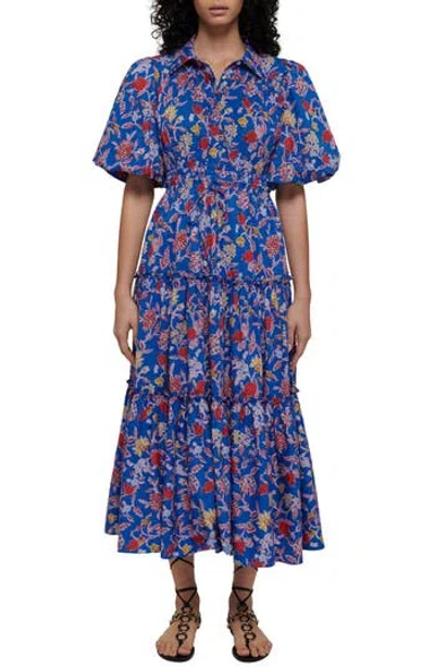 Derek Lam 10 Crosby Dahlia Balloon Sleeve Cotton Shirtdress In Blue Multi