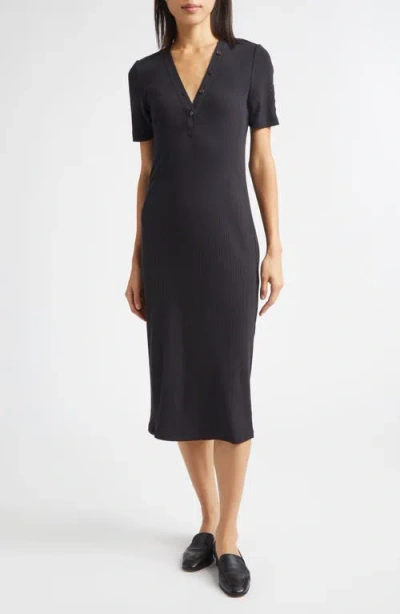 Derek Lam 10 Crosby Damiana Henley Rib Midi Dress In Black