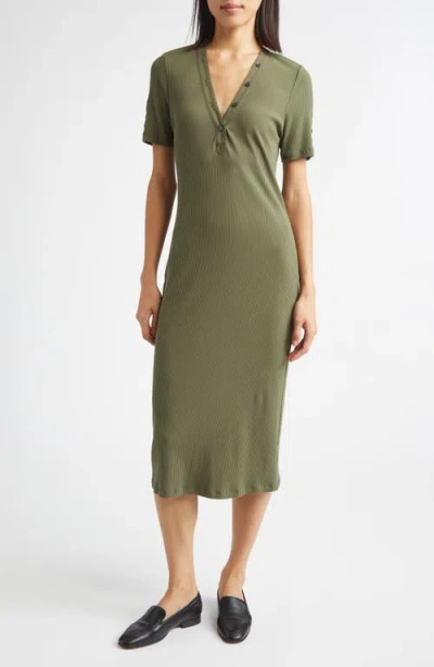 Derek Lam 10 Crosby Damiana Henley Rib Midi Dress In Green