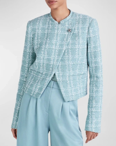 Derek Lam 10 Crosby Delilah Sequined Tweed Jacket In Dusty Tealwhite S