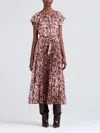 Derek Lam 10 Crosby Demetria Flutter Midi Dress In Burgundy Multi In Multi