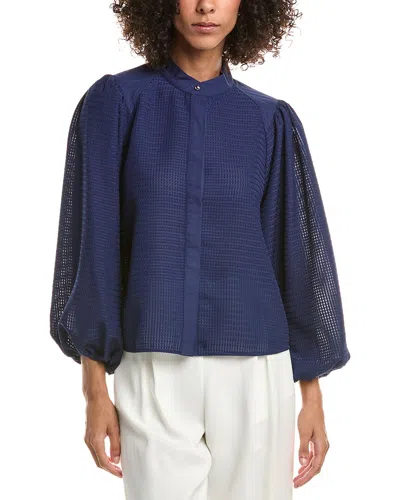 Derek Lam 10 Crosby Dianne Mini Grid Georgette Blouse In Blue