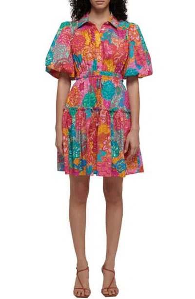 Derek Lam 10 Crosby Doha Balloon Sleeve Cotton Shirtdress In Pink Multi