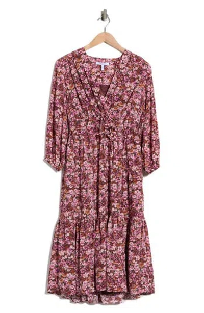 Derek Lam 10 Crosby Elsa Printed Long Sleeve Midi Dress In Burgundy